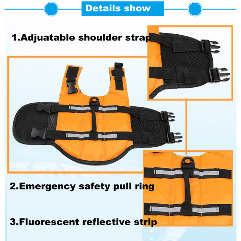 Manufacturer wholesale custom orange green blue safety adjustable reflective pet life vest dog life jacket