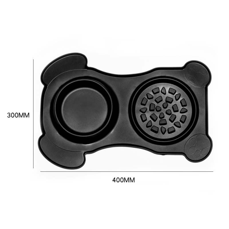 Manufacturer wholesale detachable slow feeder dog two bowls with mat grey black