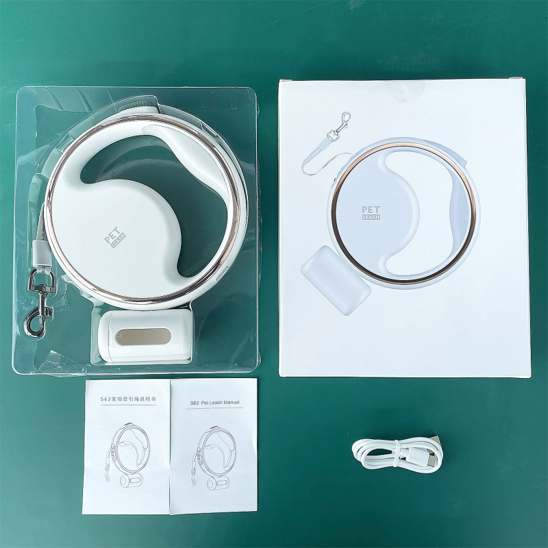 Manufacturer wholesale black white 3M dog round retractable leash with LED light
