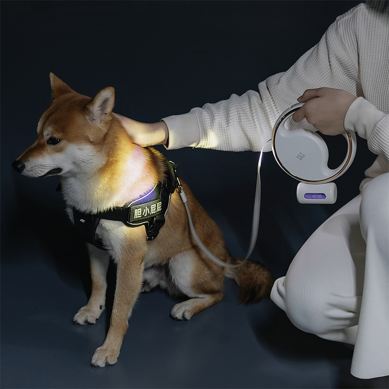 Manufacturer wholesale black white 3M dog round retractable leash with LED light