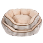 china manufacturer cozy brown plaid beige plush pet sofa bed