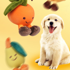 Manufacturer wholesale squeaky fruit design short plush chew dog latex toy