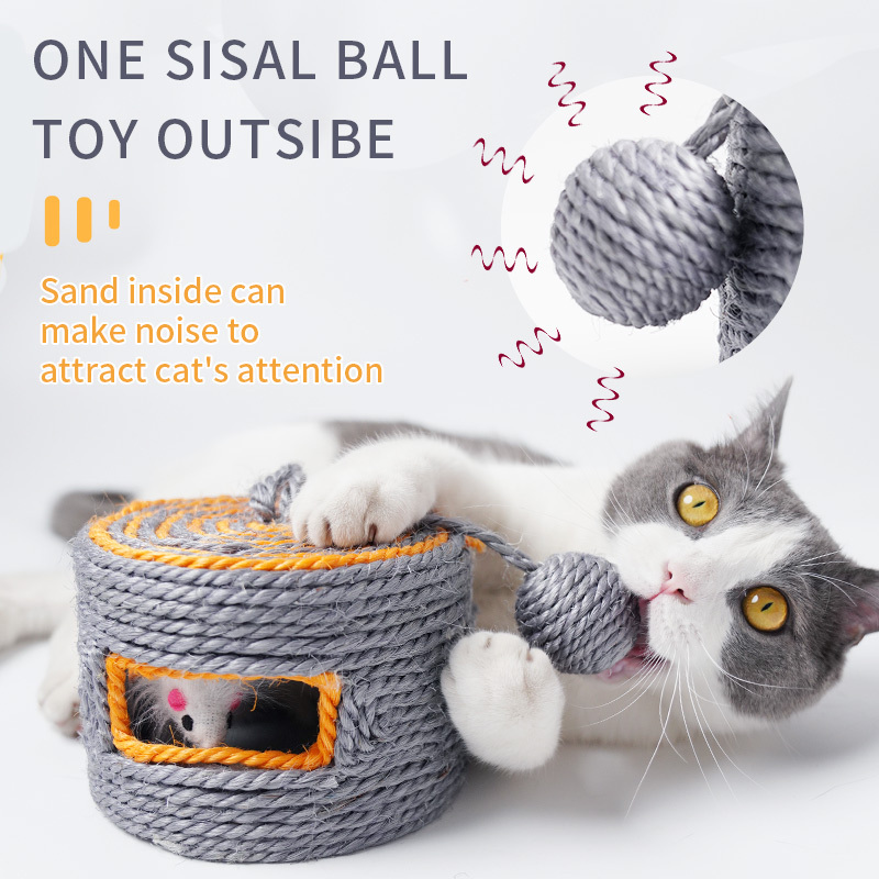 Manufacturer wholesale squeaky MDF round cat sisal scratcher ball toys