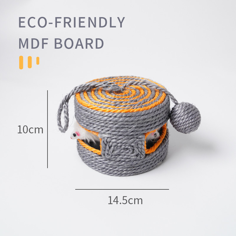 Manufacturer wholesale squeaky MDF round cat sisal scratcher ball toys