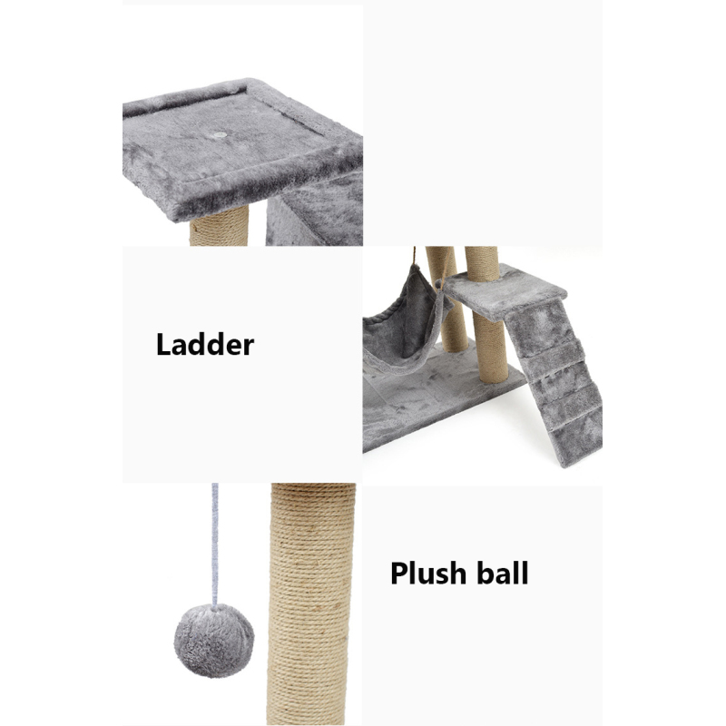 Manufacturer wholesale sisal short plush stable cat tree with hammock ladder