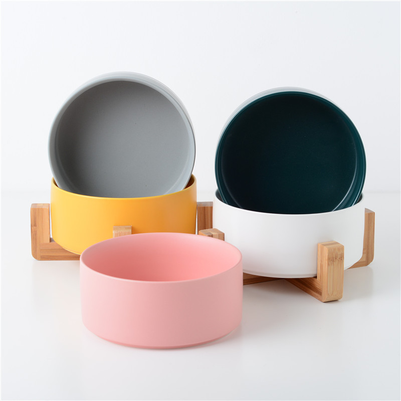 Manufacturer wholesale pet dog cat ceramic bowl with wooden frame multi colors