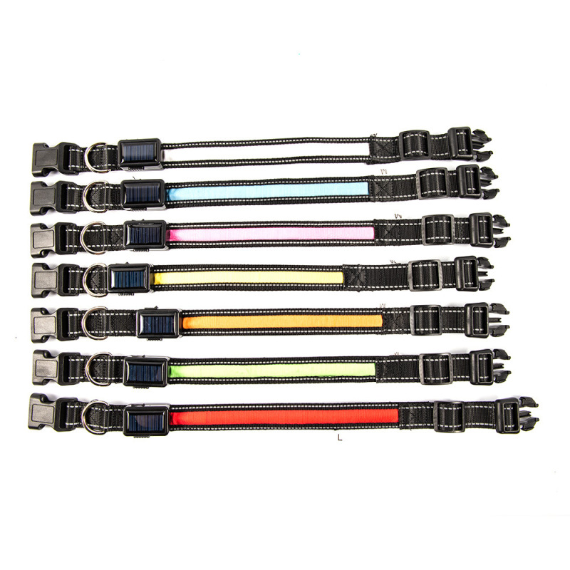 Manufacturer wholesale multi-colors energy saving environmental nylon led pet dog collar usb solar charging