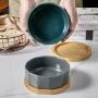 Manufacturer wholesale luxury microwaveable ceramic cat dog bowl with wooden underlay