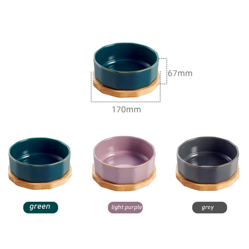 Manufacturer wholesale luxury microwaveable ceramic cat dog bowl with wooden underlay