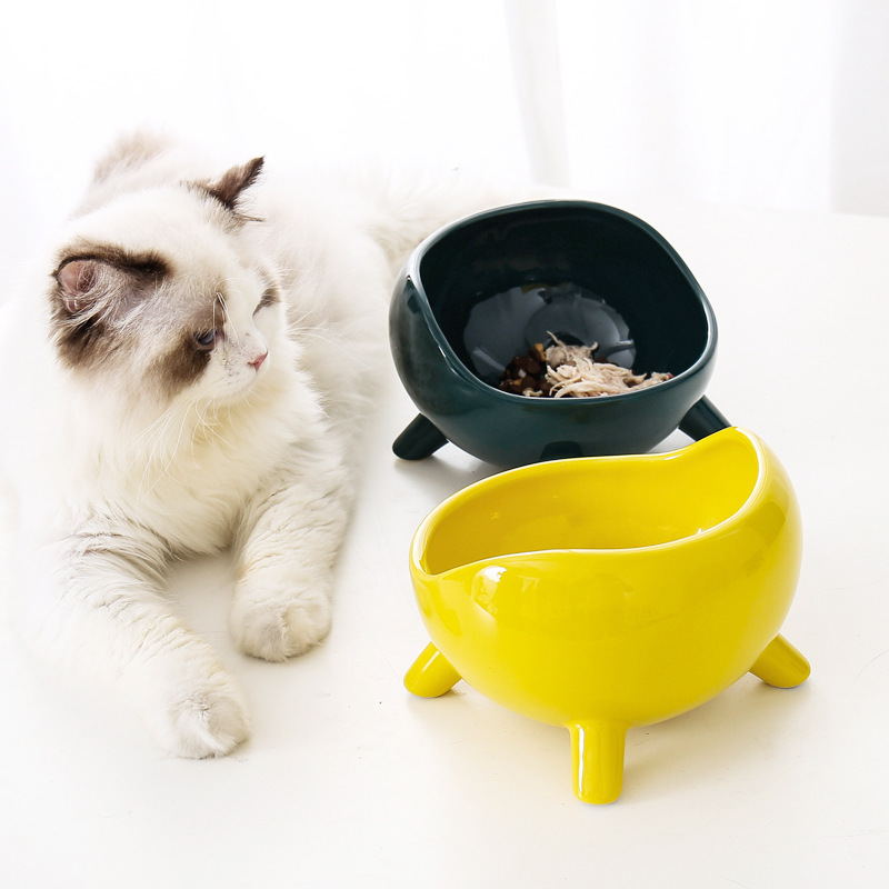 Manufacturer wholesale green yellow ceramic dog cat bowl stable