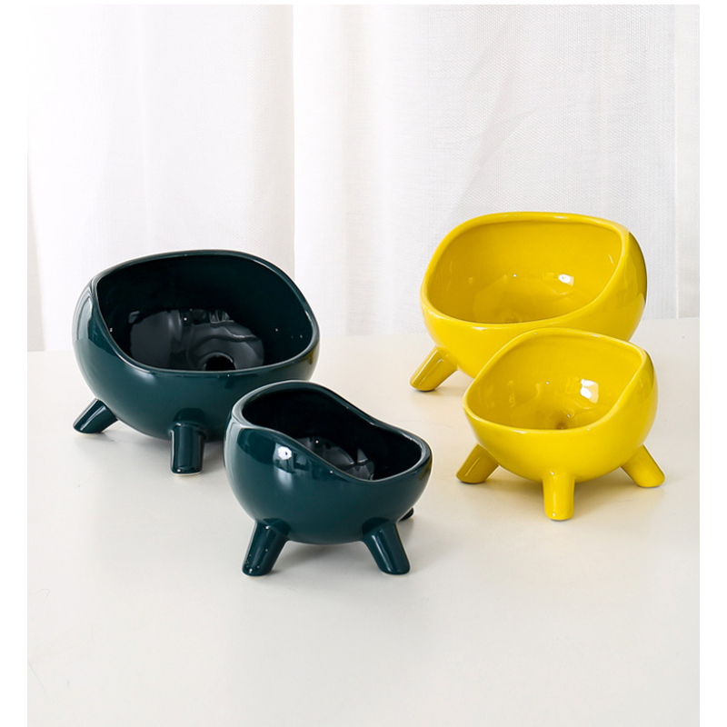 Manufacturer wholesale green yellow ceramic dog cat bowl stable