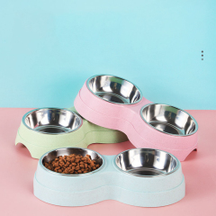 Manufacturer wholesale green blue pink detachable straw dog two stainless steel bowls