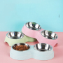 Manufacturer wholesale green blue pink detachable straw dog two stainless steel bowls