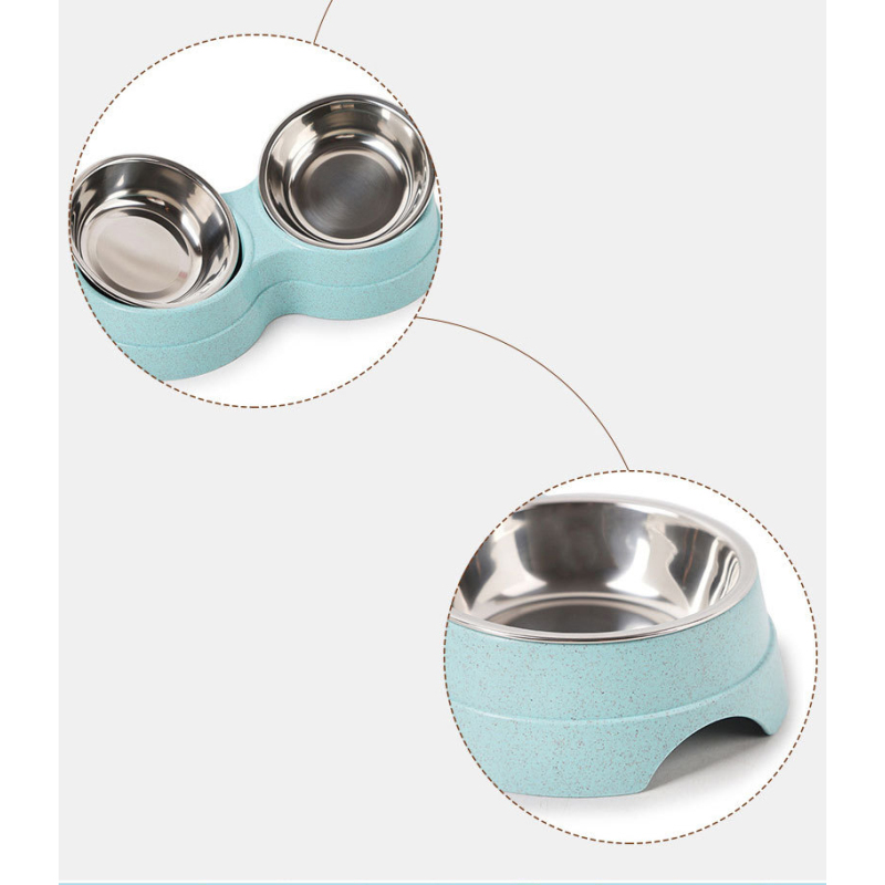 Manufacturer wholesale green blue pink detachable straw dog two stainless steel bowls