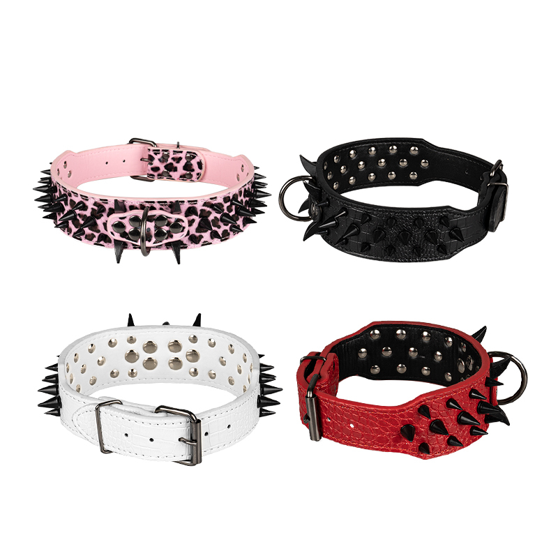Manufacturer wholesale multi-colors leather dog collar spike design