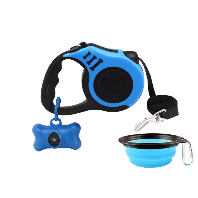 Manufacturer wholesale custom logo 5M dog retractable leash with poop bag bowl set