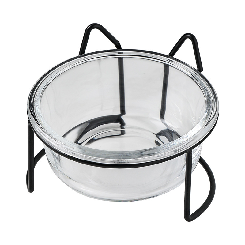 Manufacturer wholesale black gold cat dog bowl glass material