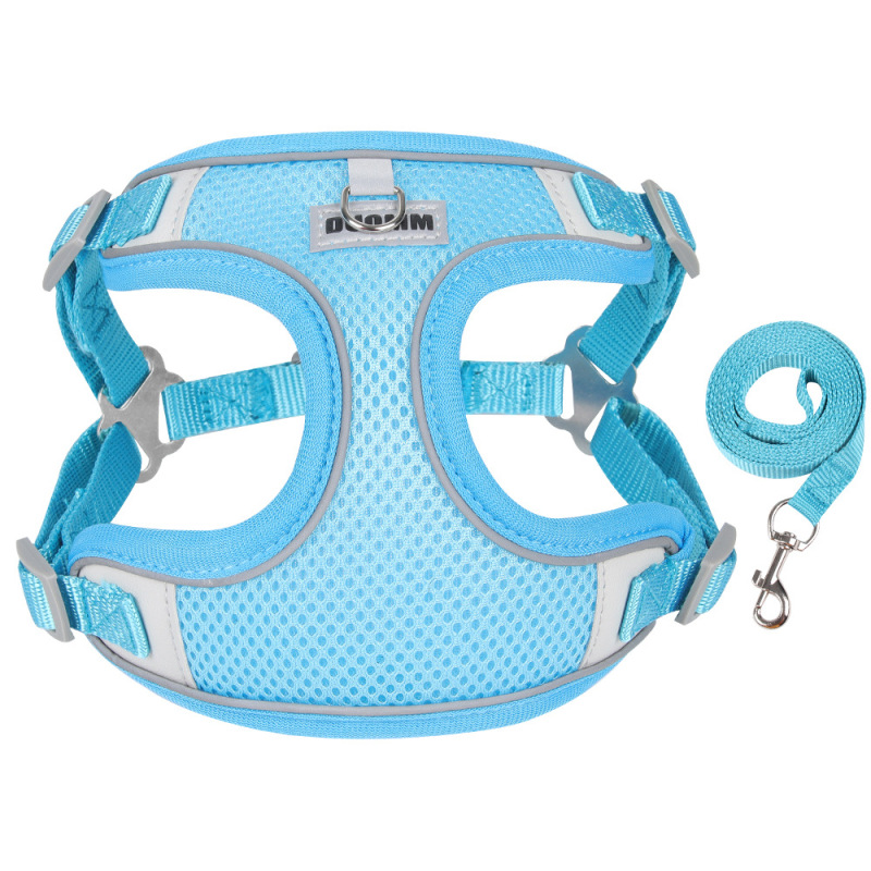 Manufacturer wholesale cheap breathable reflective stripe dog harness with leash set