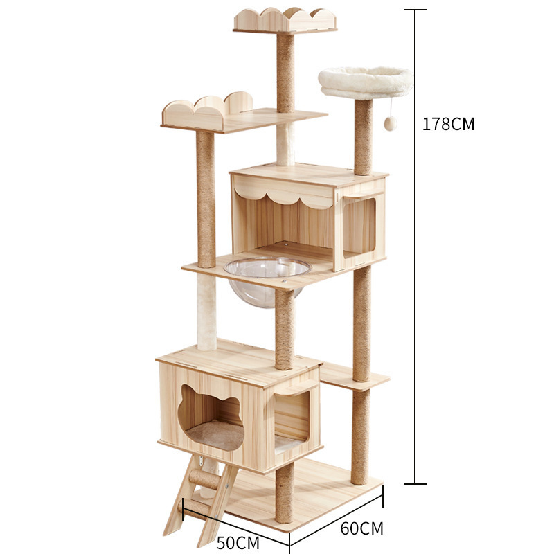 Wholesale Customized Beige Wood Large Cat Tree Tower