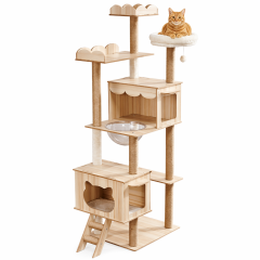 Wholesale Customized Beige Wood Large Cat Tree Tower