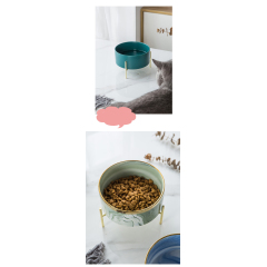 Manufacturer wholesale pink grey blue green marble pattern dog ceramic bowl with golden frame