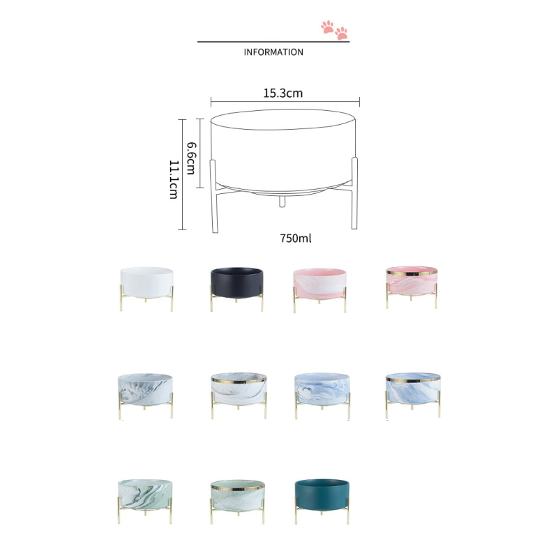 Manufacturer wholesale pink grey blue green marble pattern dog ceramic bowl with golden frame