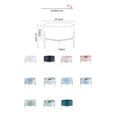 Manufacturer wholesale pink grey blue green marble pattern dog ceramic bowl with golden frame