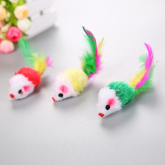Manufacturer wholesale multi colors plush cat mouse toy with feather