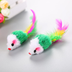 Manufacturer wholesale multi colors plush cat mouse toy with feather