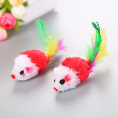 Manufacturer wholesale multi colors plush cat mouse toy with feather