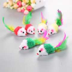 Manufacturer wholesale multi colors plush cat mouse toy with feather