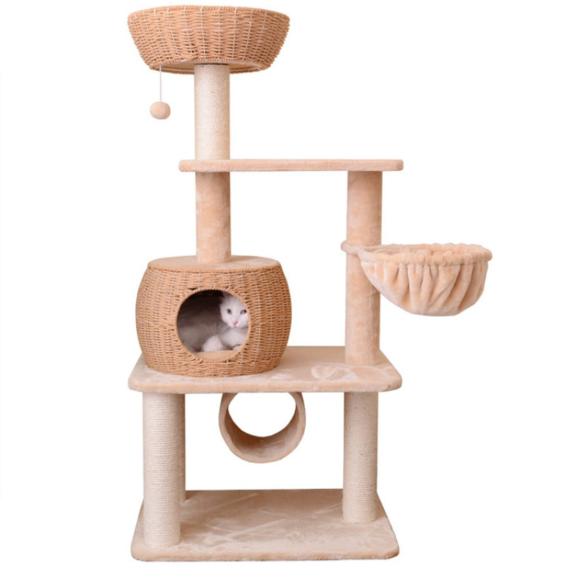 Manufacturer wholesale OEM cat tree house with rattan weaving