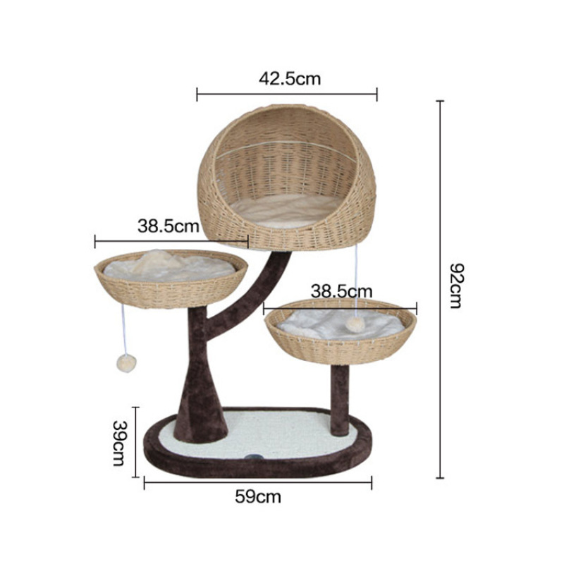Manufacturer wholesale OEM cat tree house with rattan weaving