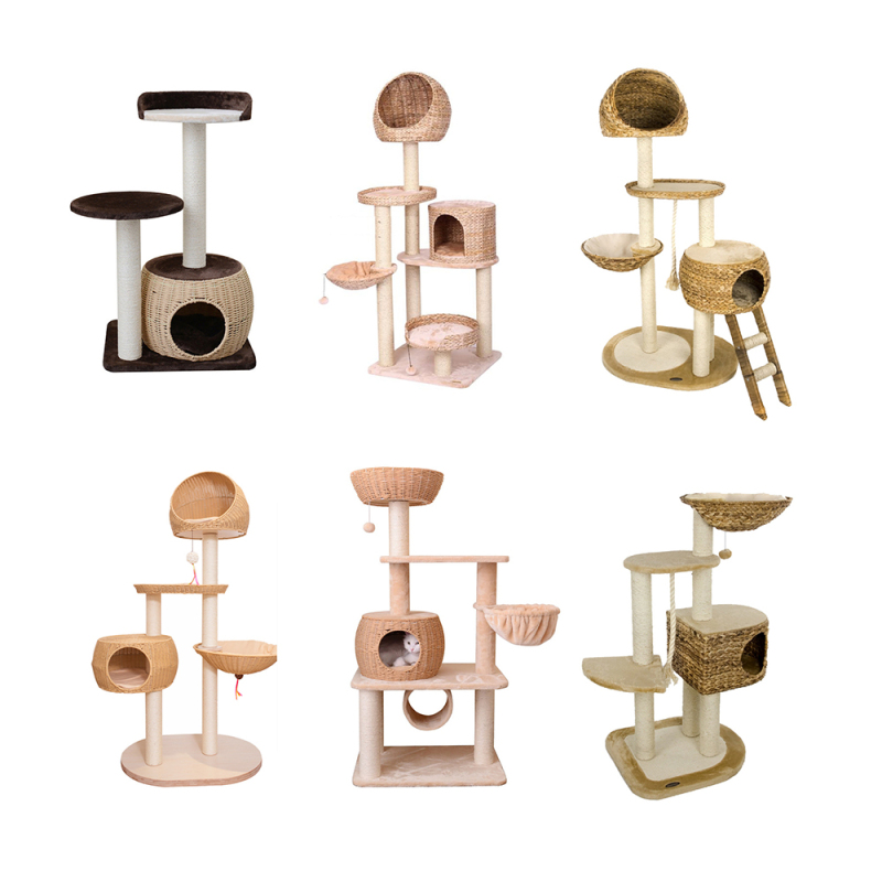 Manufacturer wholesale OEM cat tree house with rattan weaving