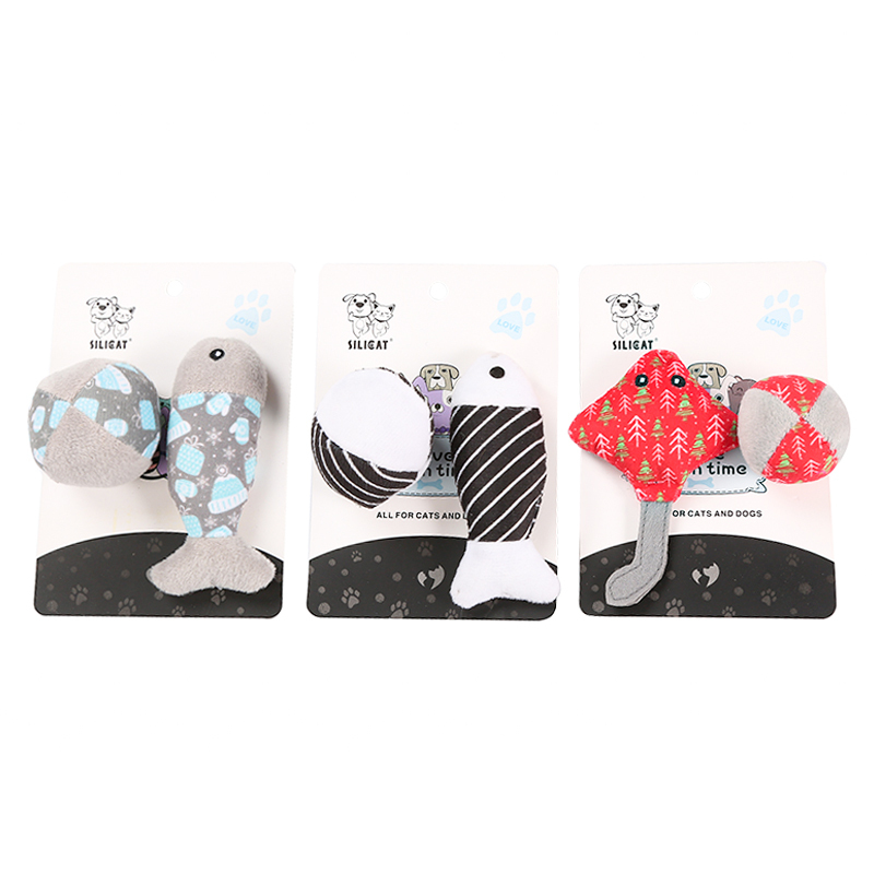 Manufacturer wholesale three pattern black blue red cat plush fish ball toys set