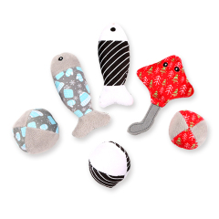 Manufacturer wholesale three pattern black blue red cat plush fish ball toys set