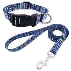 Manufacturer wholesale multi-pattern bohemian folk style adjustable dog collar and leash set