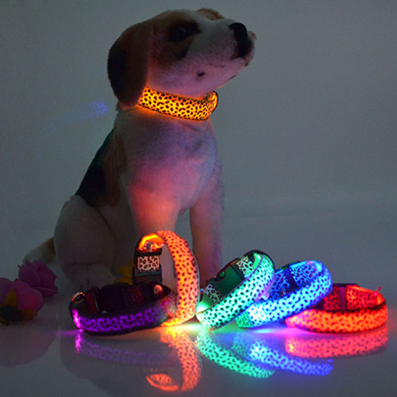 Manufacturer wholesale charge battery adjustable LED dog collar leopard design