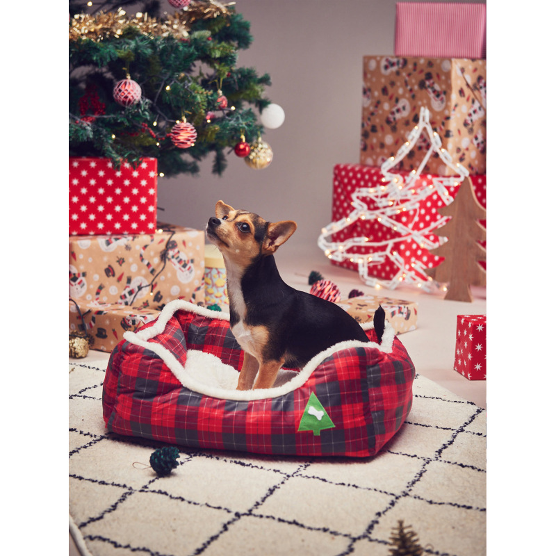 Manufacturer wholesale red green warm dog beds christmas