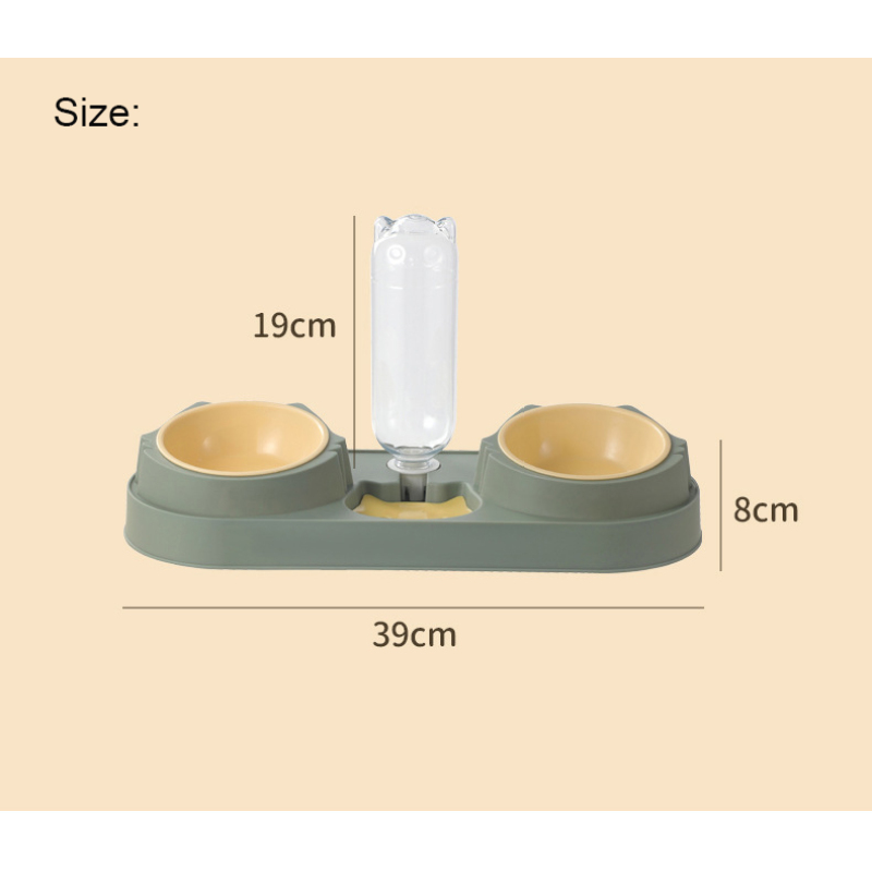 Manufacturer wholesale pet product plastic dog two bowls with water bottle dispenser