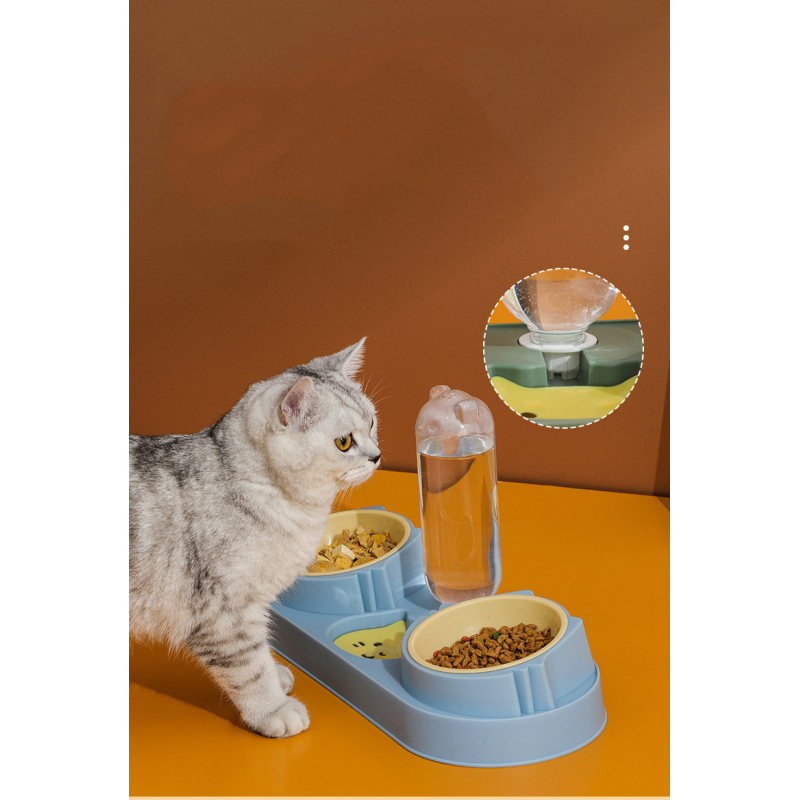 Manufacturer wholesale pet product plastic dog two bowls with water bottle dispenser
