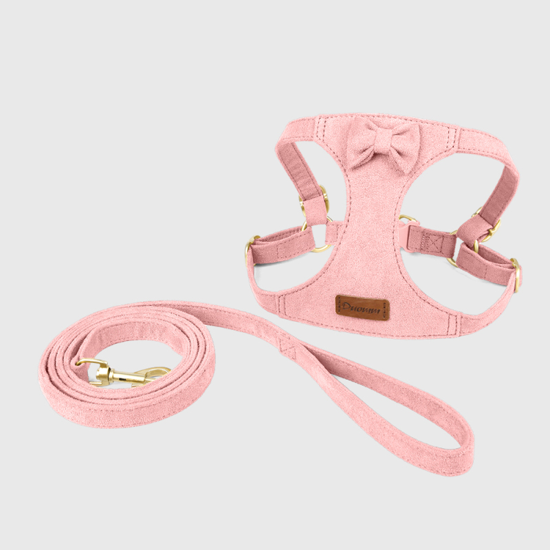 Wholesale Fawn Velvet Custom Logo Dog Collar and Leash Harness Set
