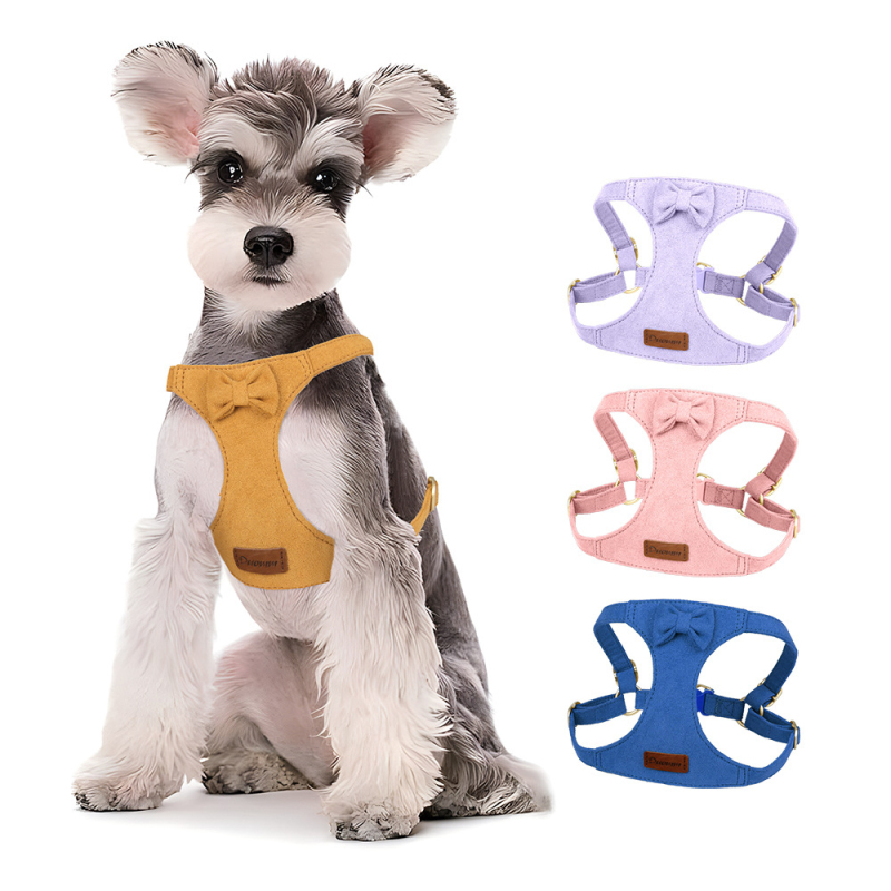 Wholesale Fawn Velvet Custom Logo Dog Collar and Leash Harness Set