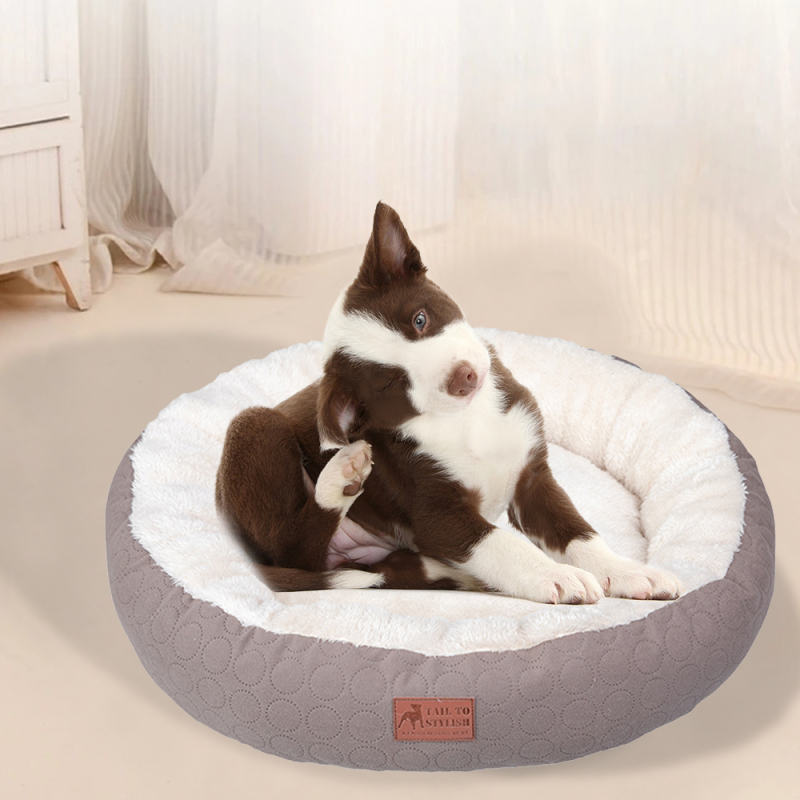 Wholesale Manufacturer Custom Logo Anti-slip Bottom Plush Round Pet Bed Accessories