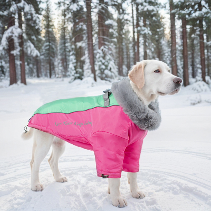 Manufacturer Wholesale Warm Waterproof Dog Coat with Rabbit Fur Collar