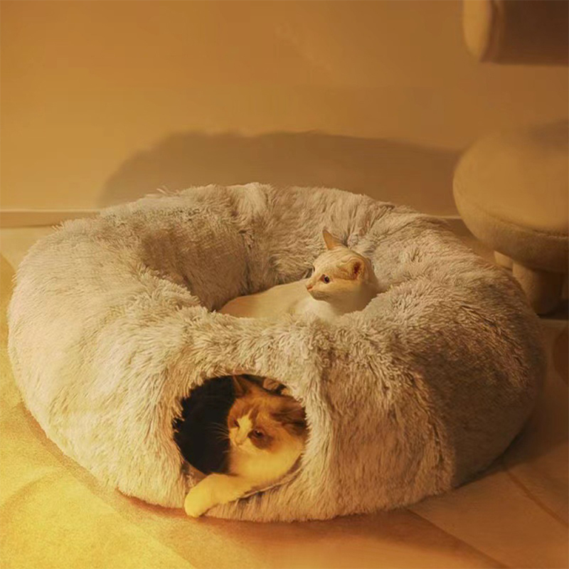 Manufacturer Wholesale Plush Foldable Collapsible Round Cat Tunnel