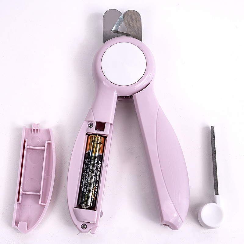 Manufacturer wholesale pink white blue battery dog nail clippers with led light