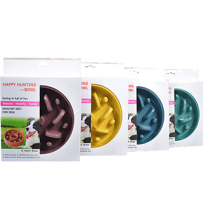 Manufacturer wholesale packed in color box portable plastic slow feeder dog bowl