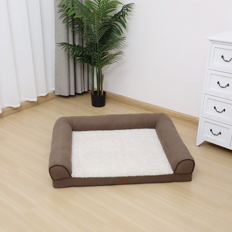 Manufacturer wholesale custom logo grey brown dog sofa bed orthopedic foam