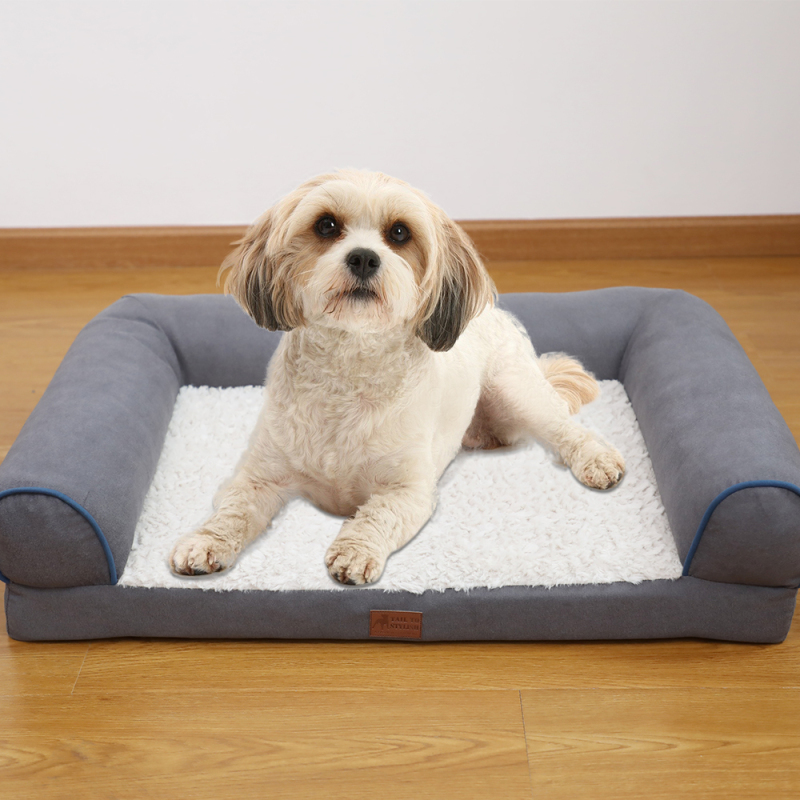 Manufacturer wholesale custom logo grey brown dog sofa bed orthopedic foam